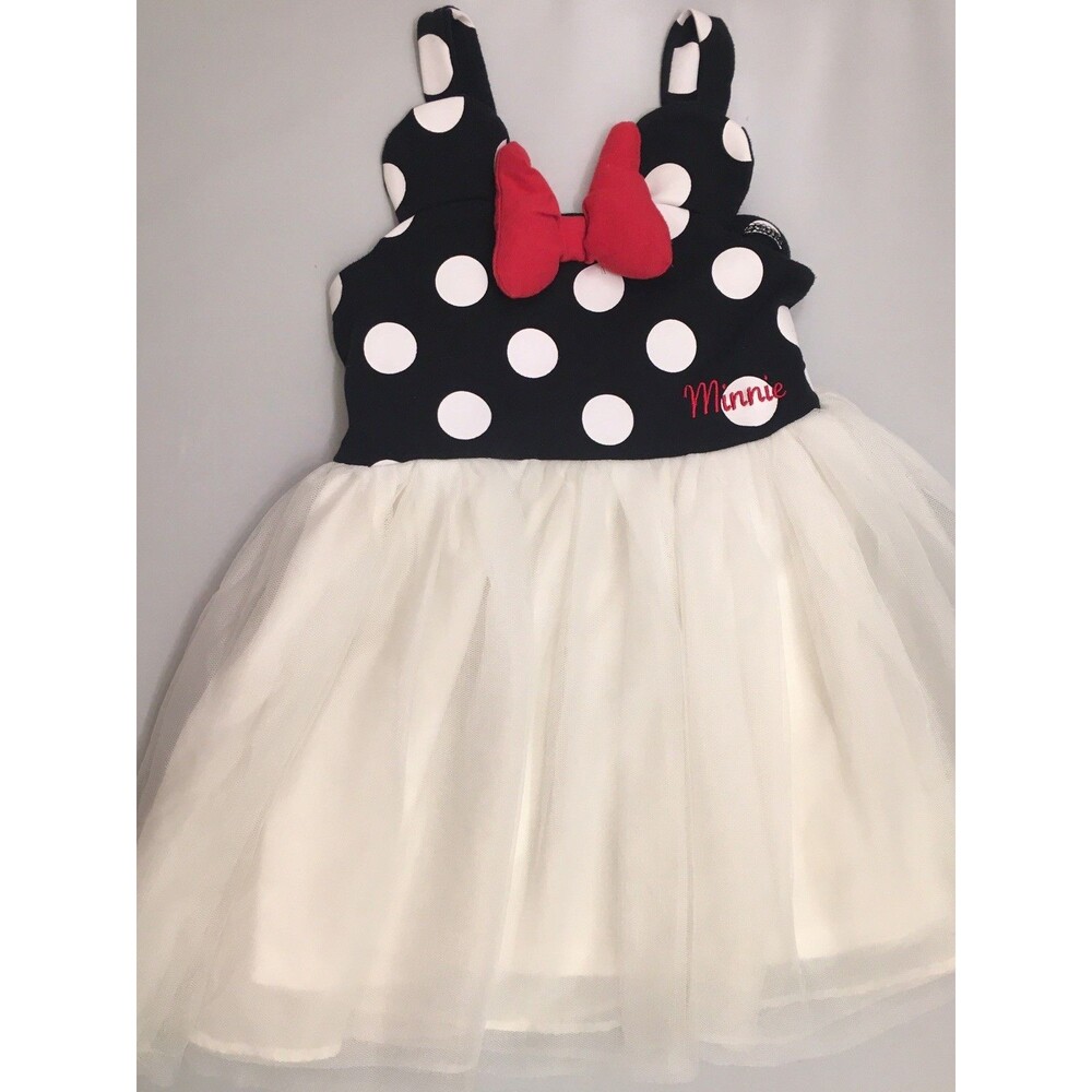 Disney Junior Minnie Mouse Polka Dot Tutu Dress Girls Sz 3T Black White Red Bow